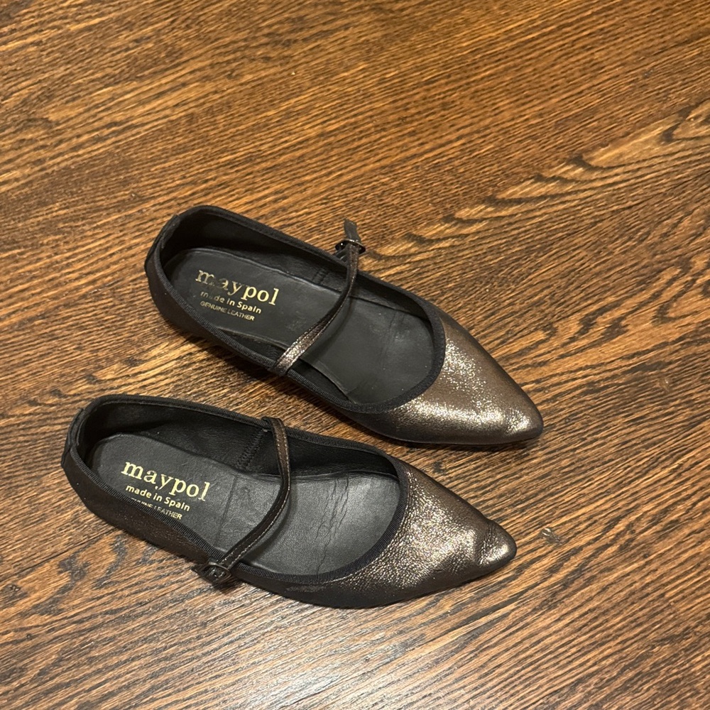 Maypol Black Shimmer Mary Jane Flats